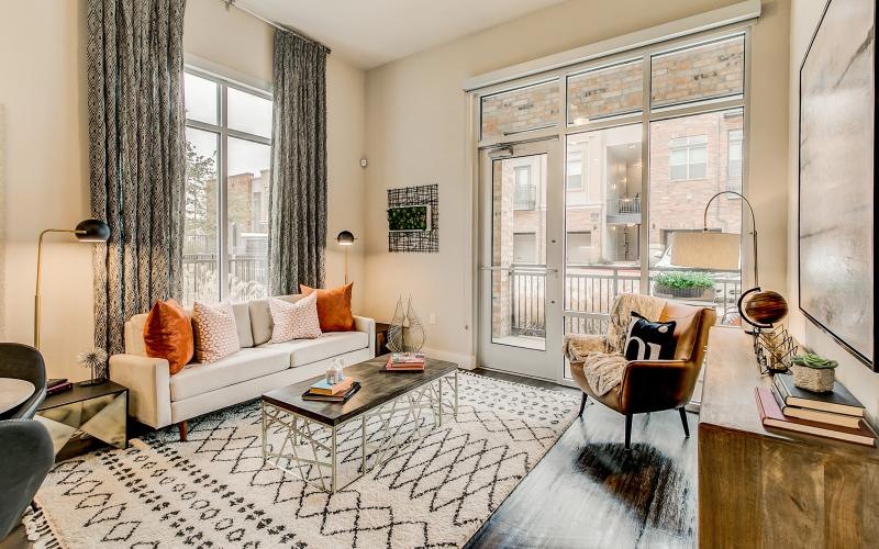 a living room with a couch and a coffee table